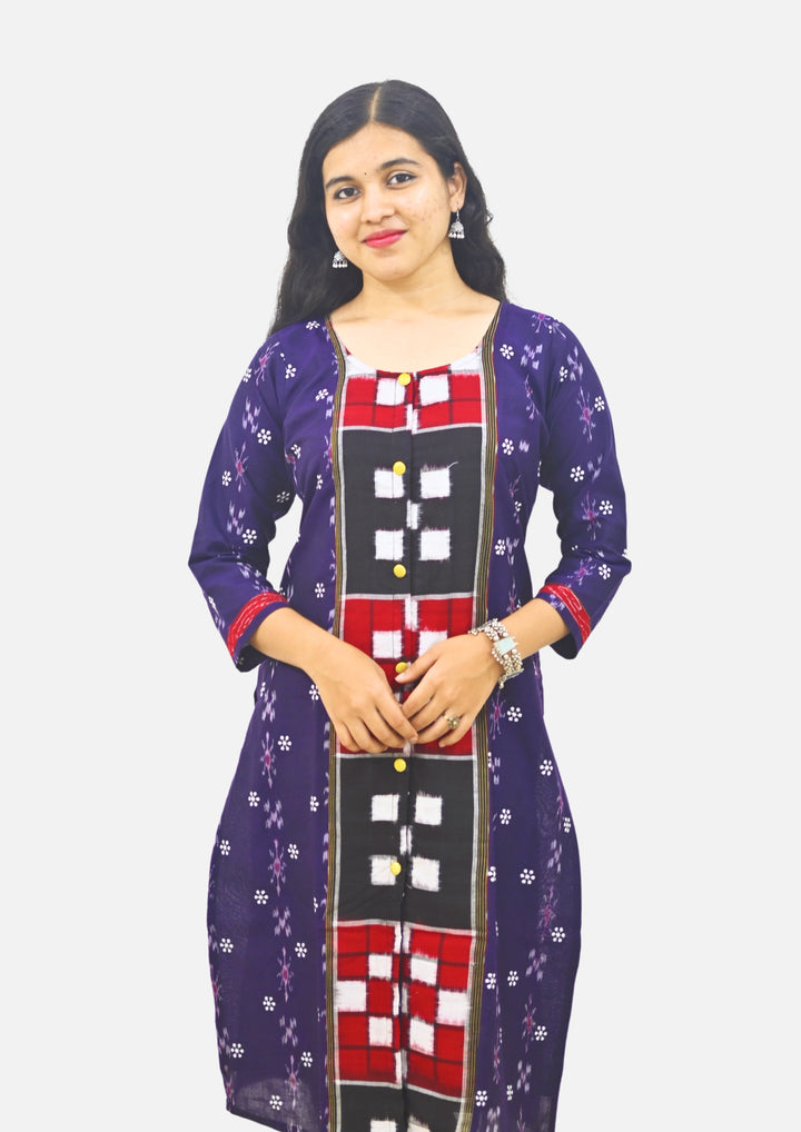 Straight Kurti - Pasapalli Motif with Blue Base