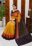 Elegant Sambalpuri Handloom Cotton Saree in Mustard Yellow & Deep Coffee Brown