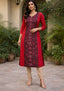 Sambalpuri Women's Kurti - Ruby Red Striped with Swastic Design Ikkat Kurti