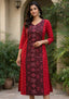 Sambalpuri Women's Kurti - Ruby Red Striped with Swastic Design Ikkat Kurti