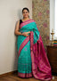 Handwoven Exquisite Sea-Green Sambalpuri Patta Silk Saree with Fuchsia Pink Borders