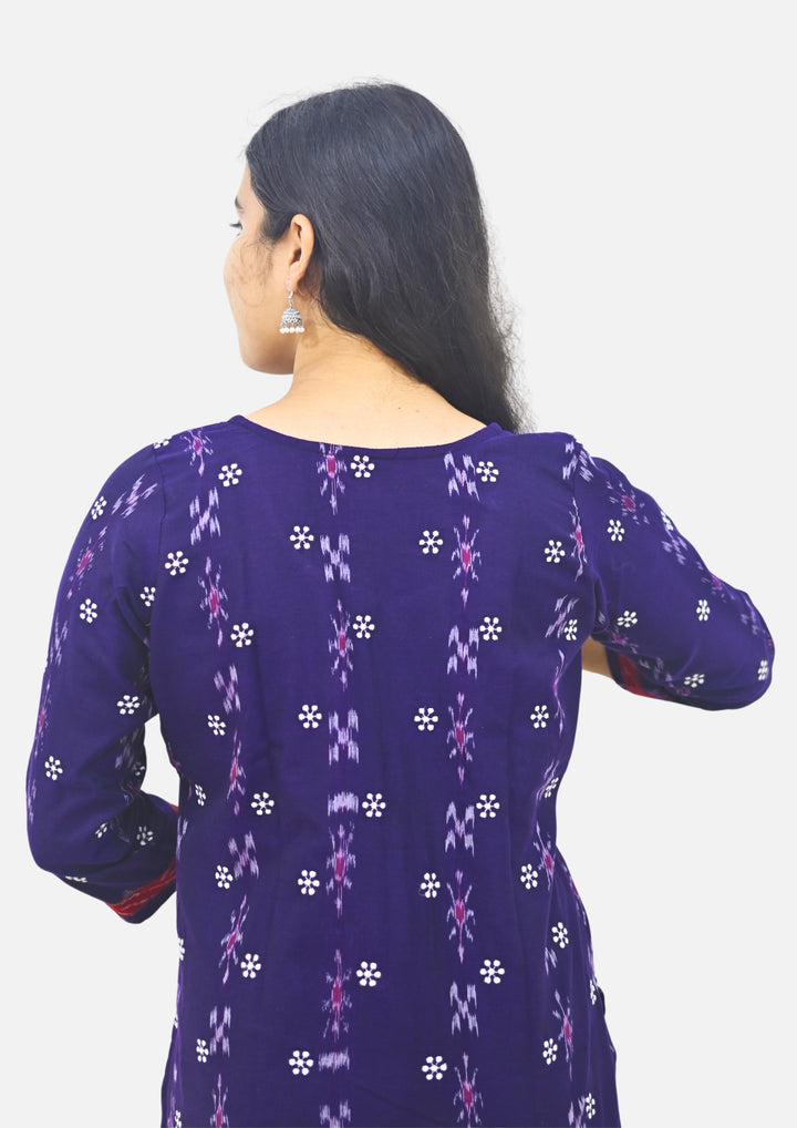 Straight Kurti - Pasapalli Motif with Blue Base