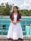 Women’s Pure Handloom Sambalpuri Cotton Jacket with White Butty Flared Frock