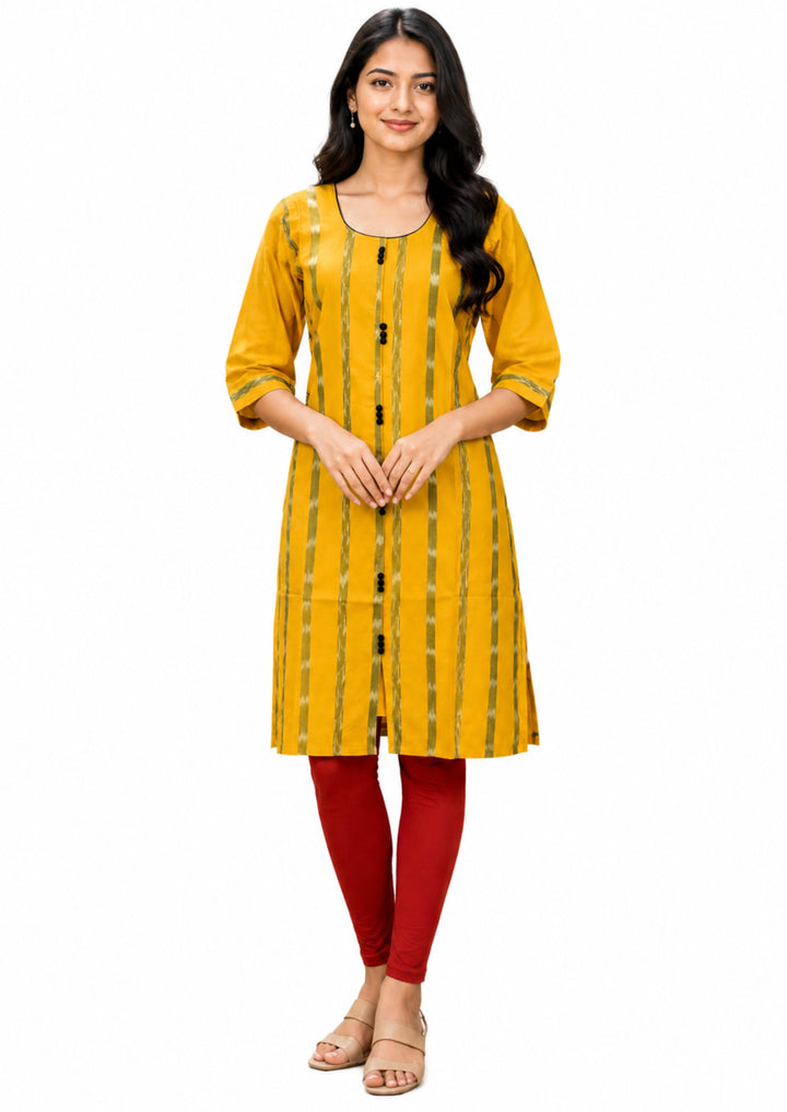 Sambalpuri Women's Kurti - Sunflower Glow Cotton Kurti