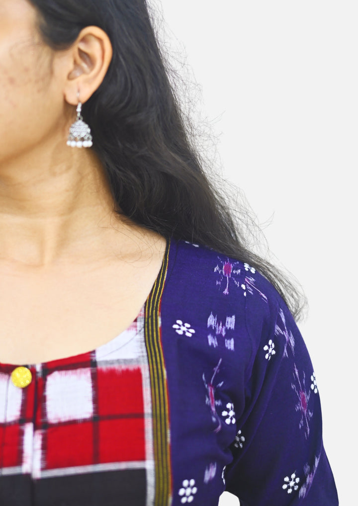 Straight Kurti - Pasapalli Motif with Blue Base