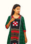 Sambalpuri Women’s Gown – Green with Black Ikat Panel and Red-White Checkered Motif