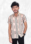 Sambalpuri Handloom  Cotton Men's Half-sleeve Shirt in Beige & Green