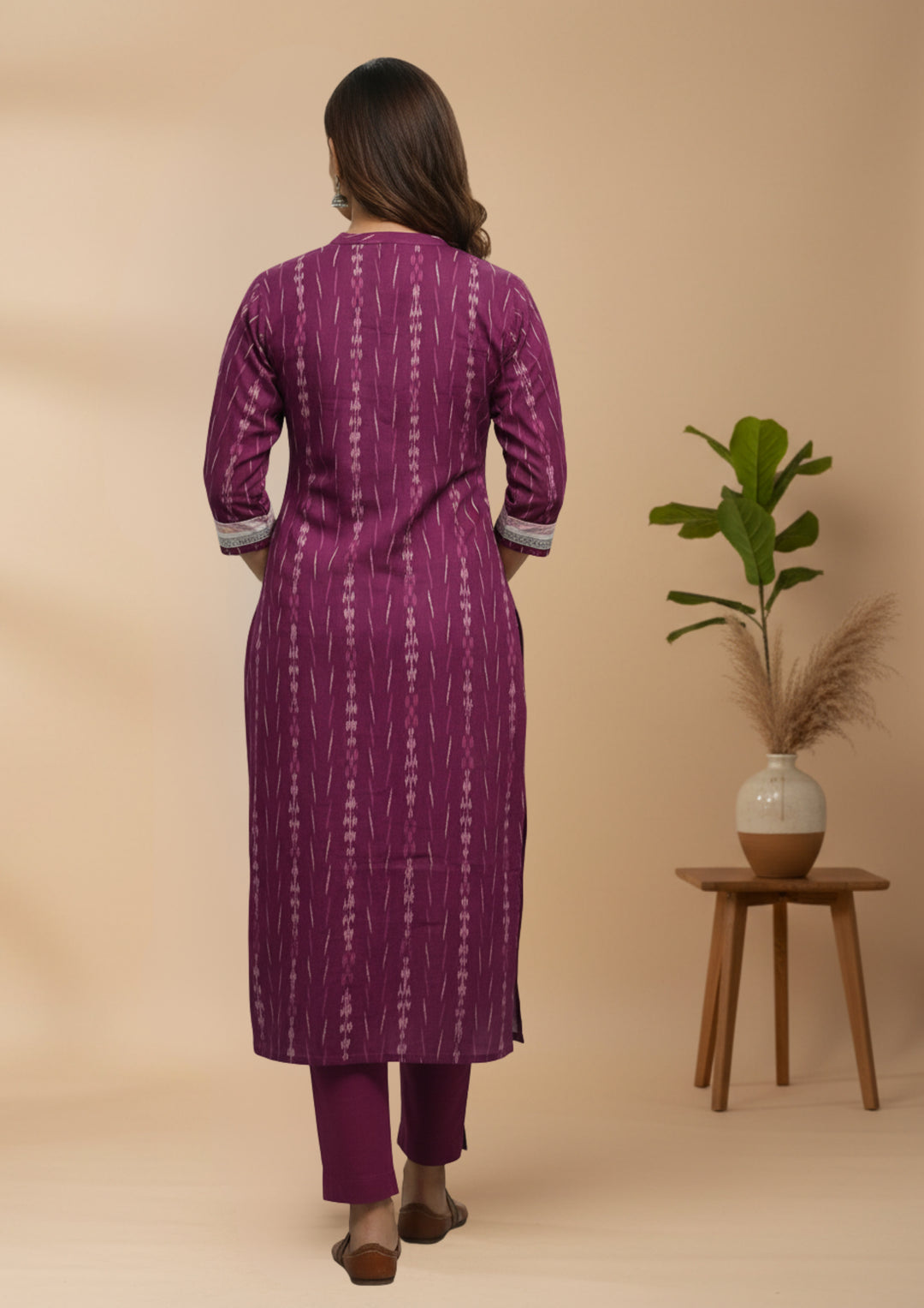 Sambalpuri Women's Kurti -  High Neck Lace-work Kurti in Magenta