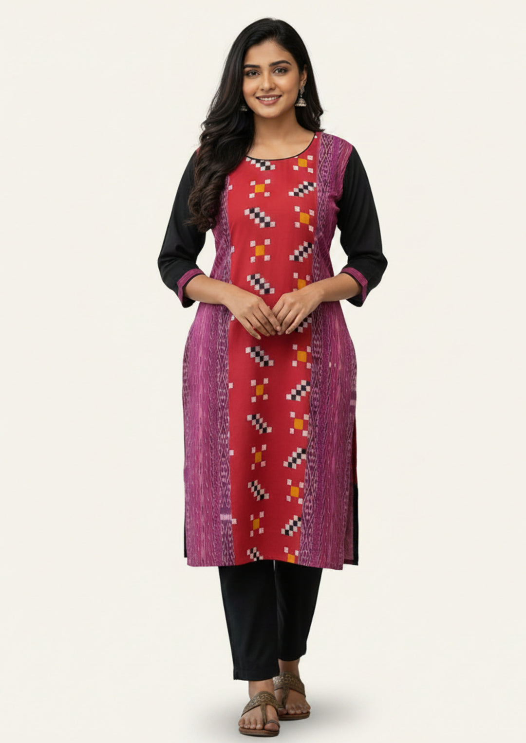 Sambalpuri Women's Kurti - Red Purple Kurti