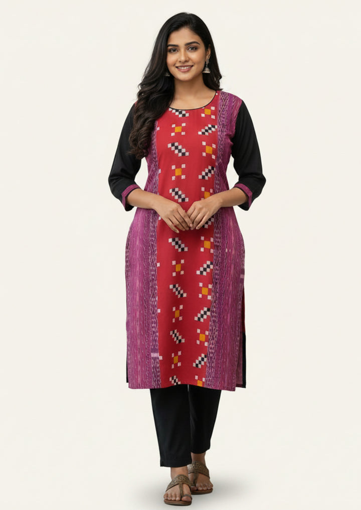 Sambalpuri Women's Kurti - Red Purple Kurti