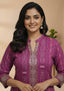 Sambalpuri Women's Kurti -  High Neck Lace-work Kurti in Magenta