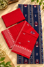 Women's Sambalpuri Red & Navy Blue Unstitched Suit Material with Dupatta