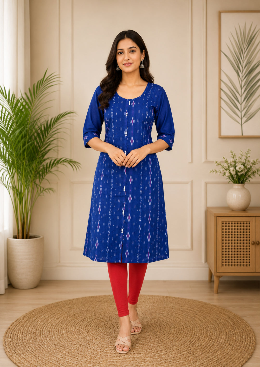 Sambalpuri Women's Kurti - Royal Blue Sapphire Cotton Kurti