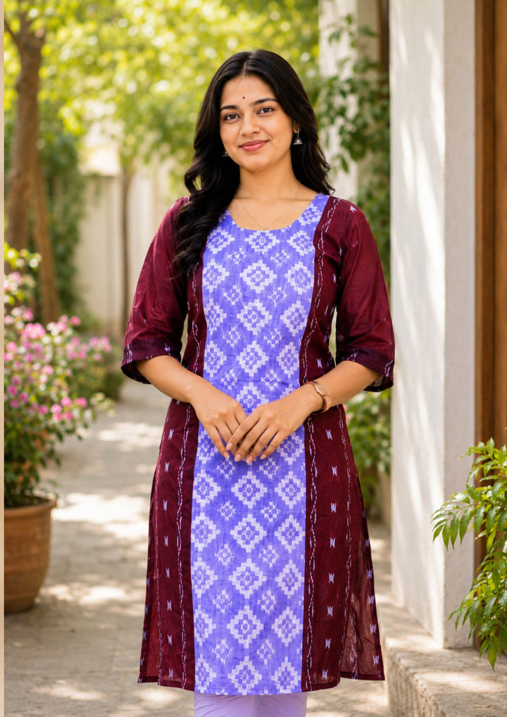 Sambalpuri Women's Kurti - Lavender Grace Cotton Kurti