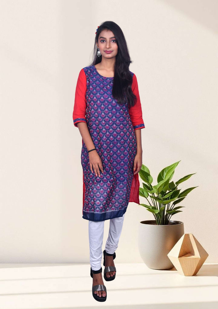 Sambalpuri Women's Kurti -  in Red & Violet