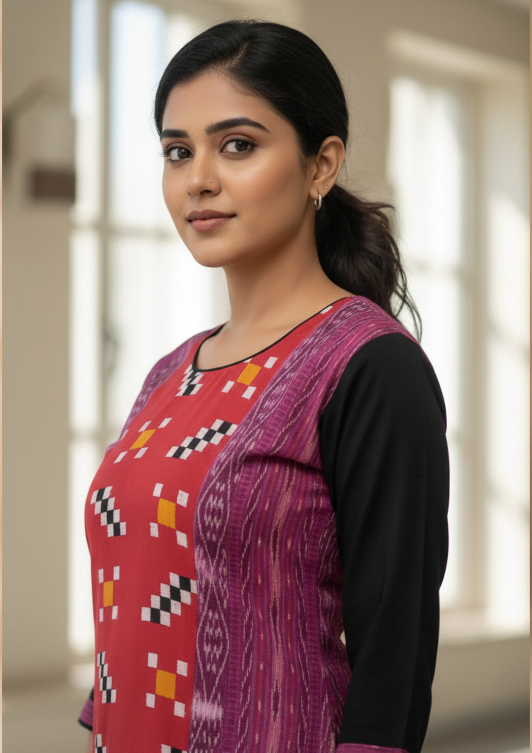Sambalpuri Women's Kurti - Red Purple Kurti
