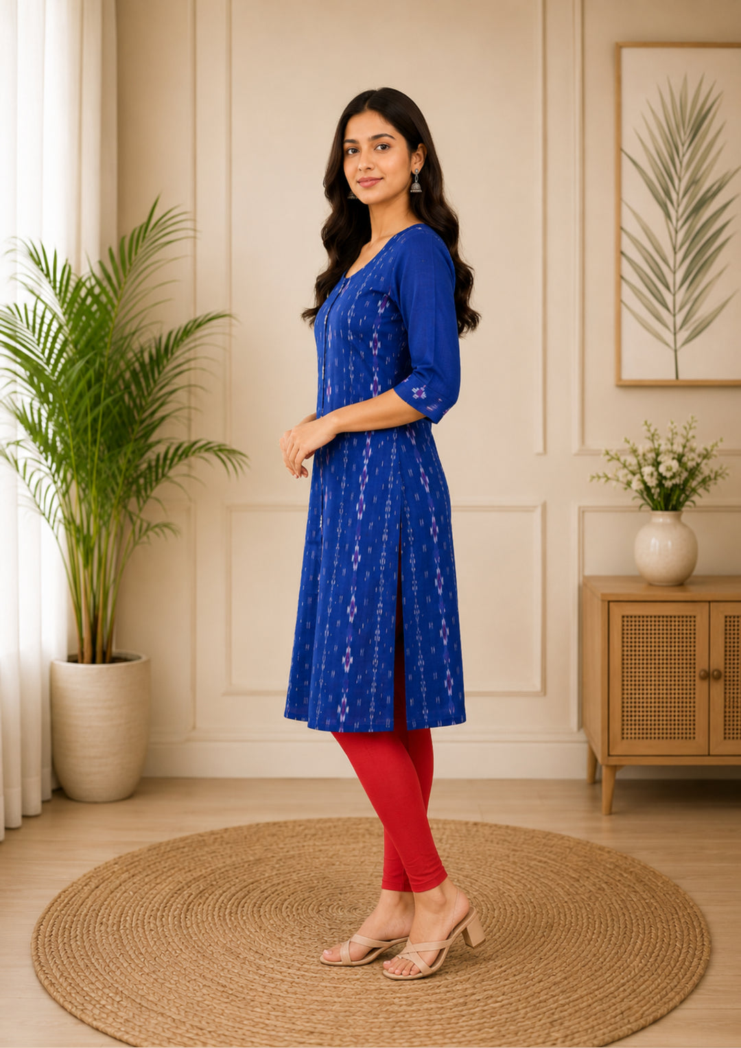Sambalpuri Women's Kurti - Royal Blue Sapphire Cotton Kurti