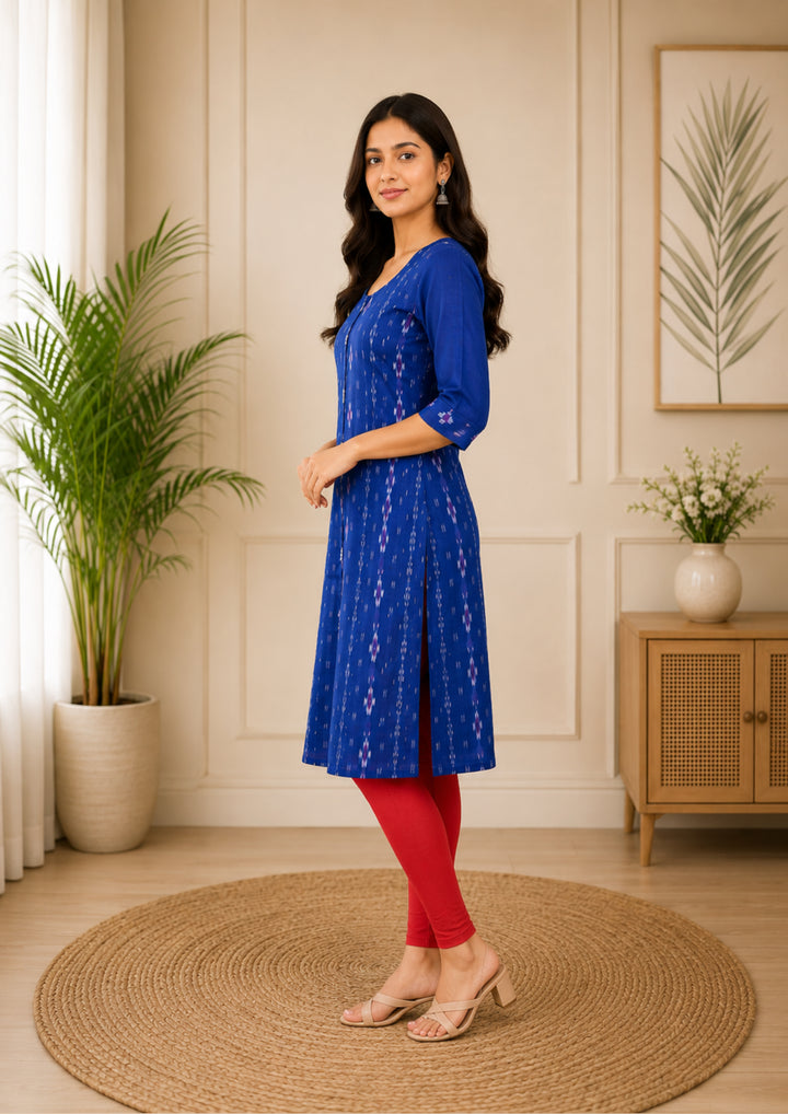Sambalpuri Women's Kurti - Royal Blue Sapphire Cotton Kurti