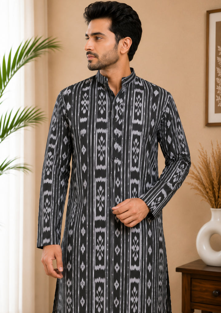 Sambalpuri Men's Long Kurta - Charcoal Grey Kurta