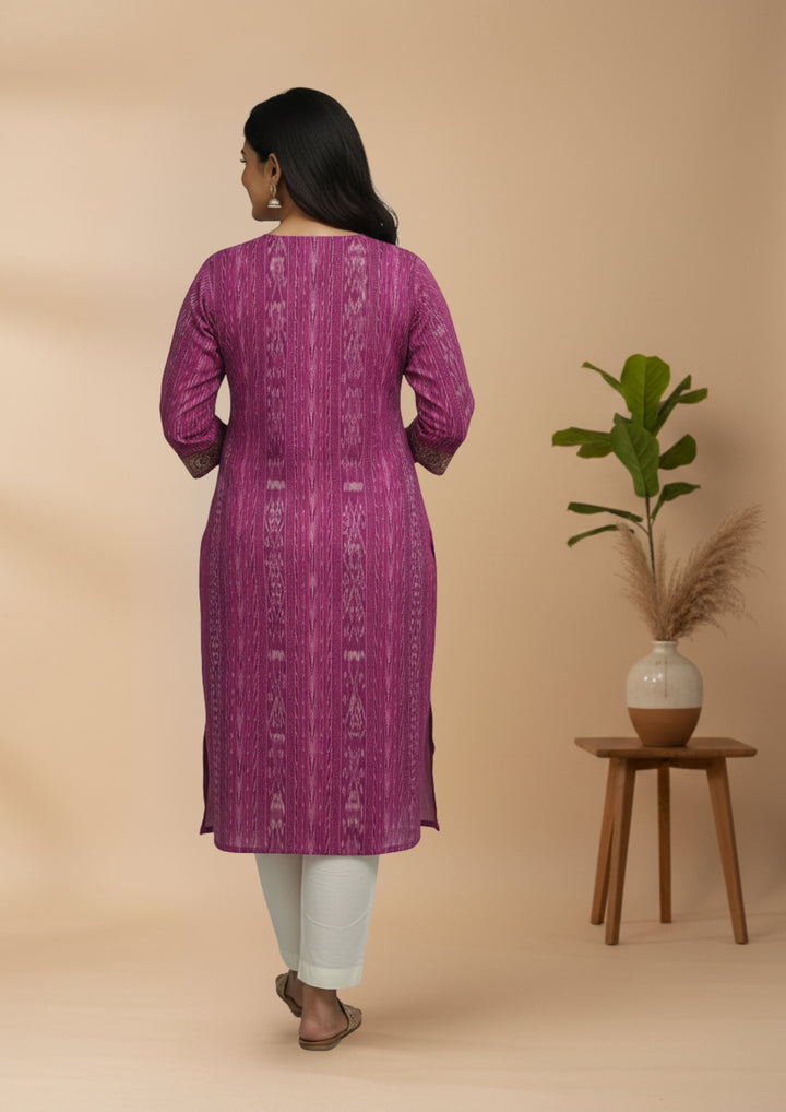 Sambalpuri Women's Kurti -  High Neck Lace-work Kurti in Magenta