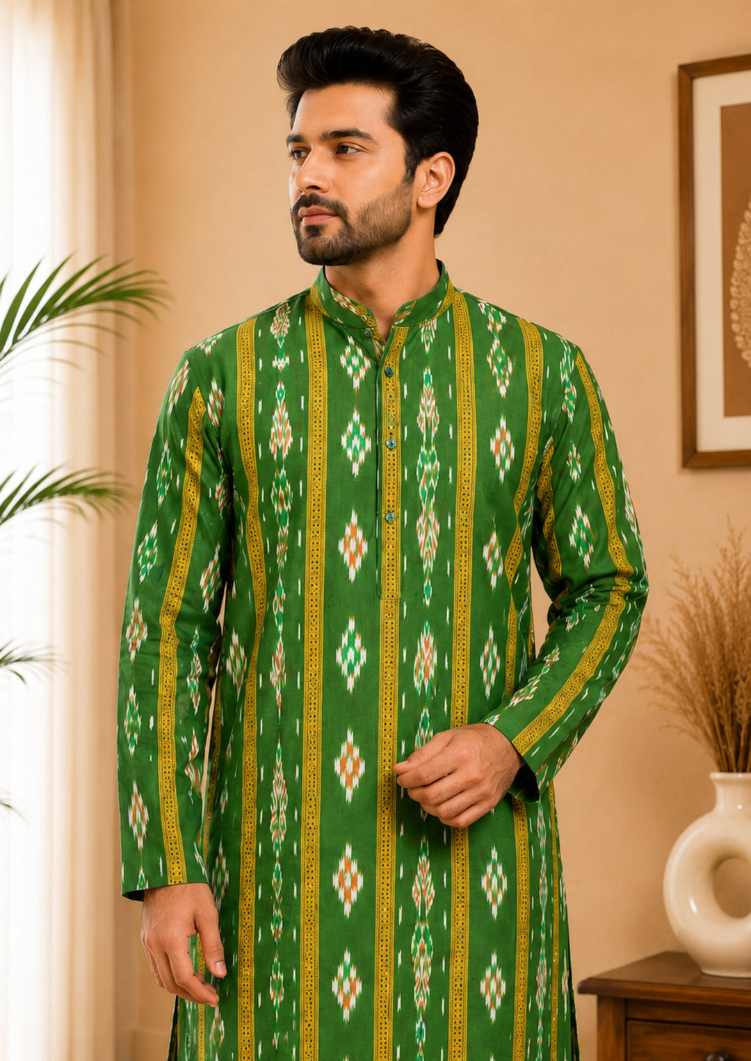 Sambalpuri Men's Long Kurta - Emerald Heritage Kurta