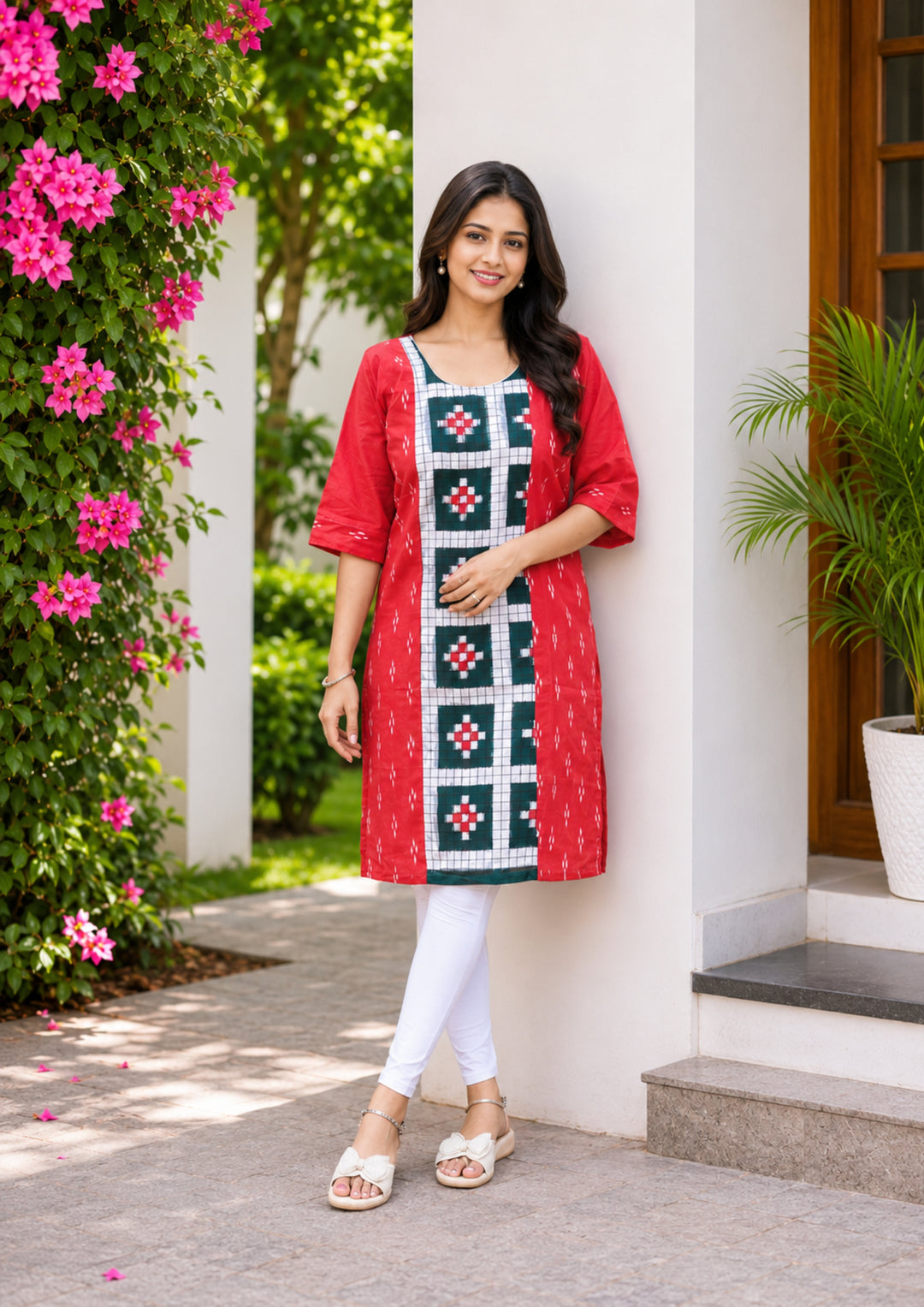 Sambalpuri Women's Kurti - Crimson Heritage Ikat Cotton Kurti