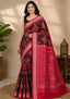 Handwoven Maroon Sambalpuri Patta Saree with Red Pallu and Tribal Motifs