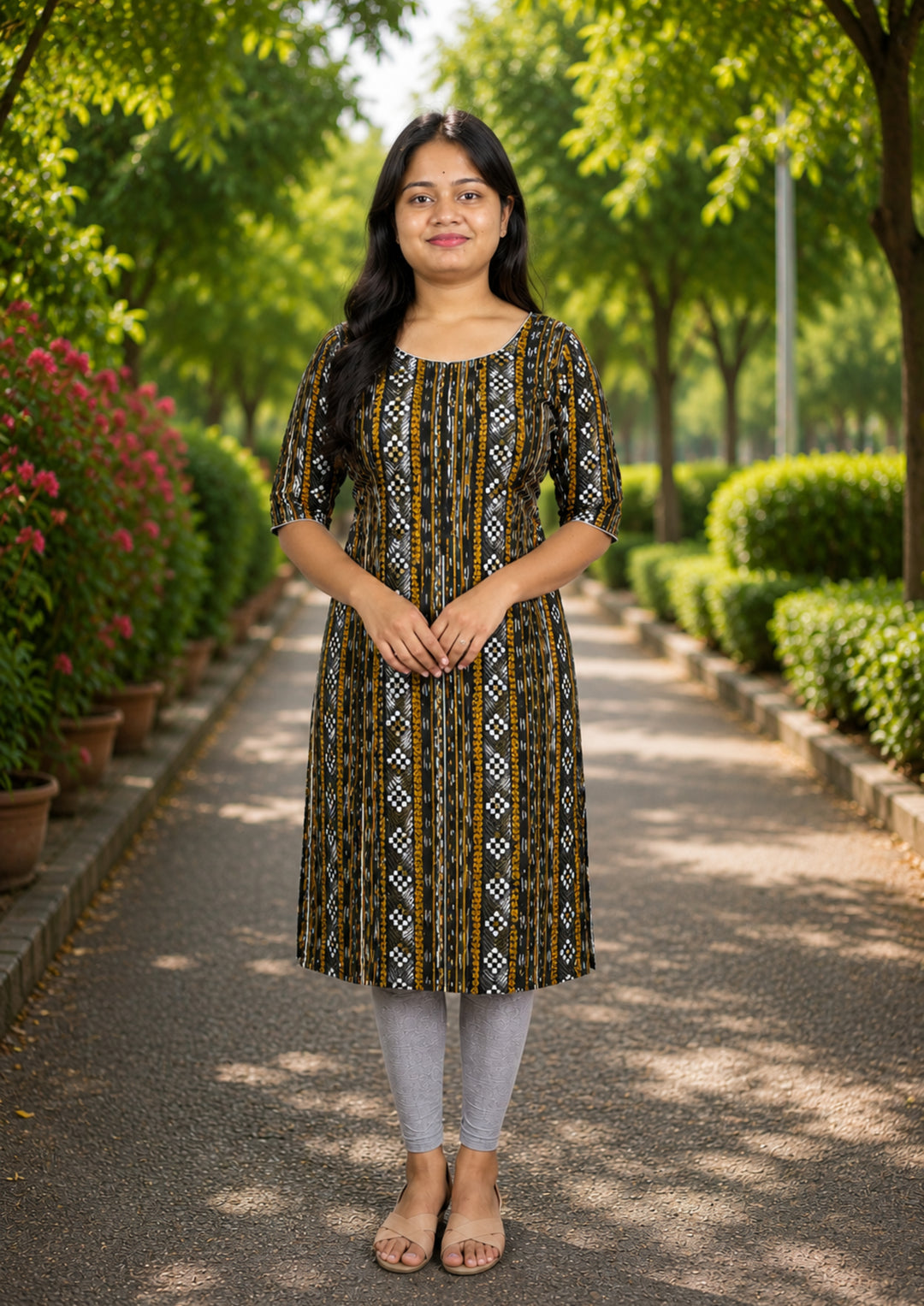 Sambalpuri Women's Kurti - Ebony Gold Heritage Kurti with Black