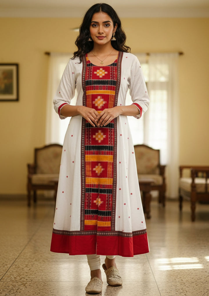 Sambalpuri Utkal Laxmi Heritage Gown – Yellow Red Pasapalli with White & Red Edition