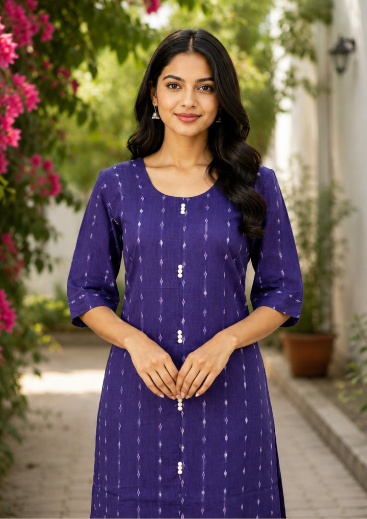 Sambalpuri Women's Kurti - Twilight Elegance Kurti with Blue
