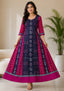 Sambalpuri Long Gown – Rani Pink & Navy Blue with Silver Border