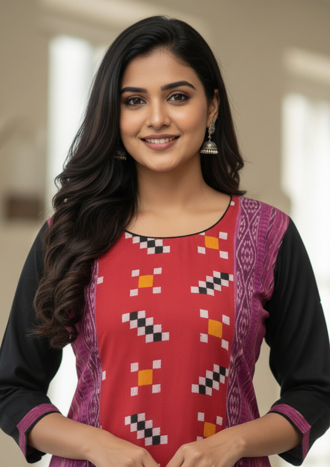 Sambalpuri Women's Kurti - Red Purple Kurti