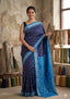 Handwoven Sambalpuri Patta Silk Saree with Navy Blue body & Sky Blue border