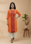 Sambalpuri Women's Kurti - Stripe pattern Cotton Kurti in Orange