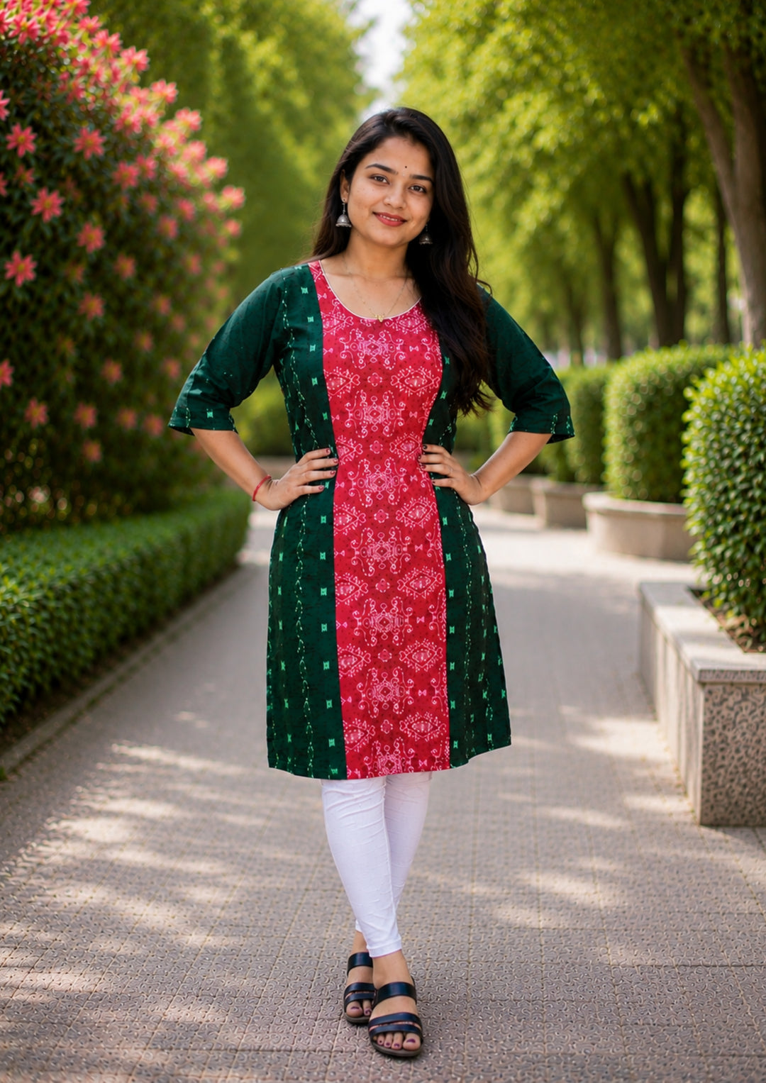 Sambalpuri Women's Kurti - Emerald Elegance Ikat Kurti
