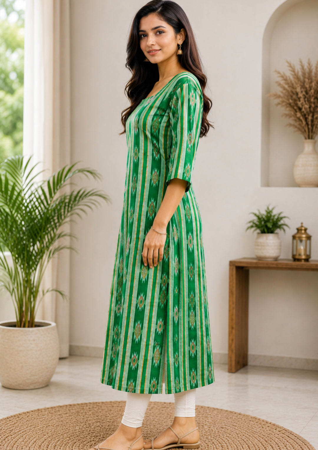 Sambalpuri Women's Kurti - Emerald Green Heritage Design Ikkat Kurti