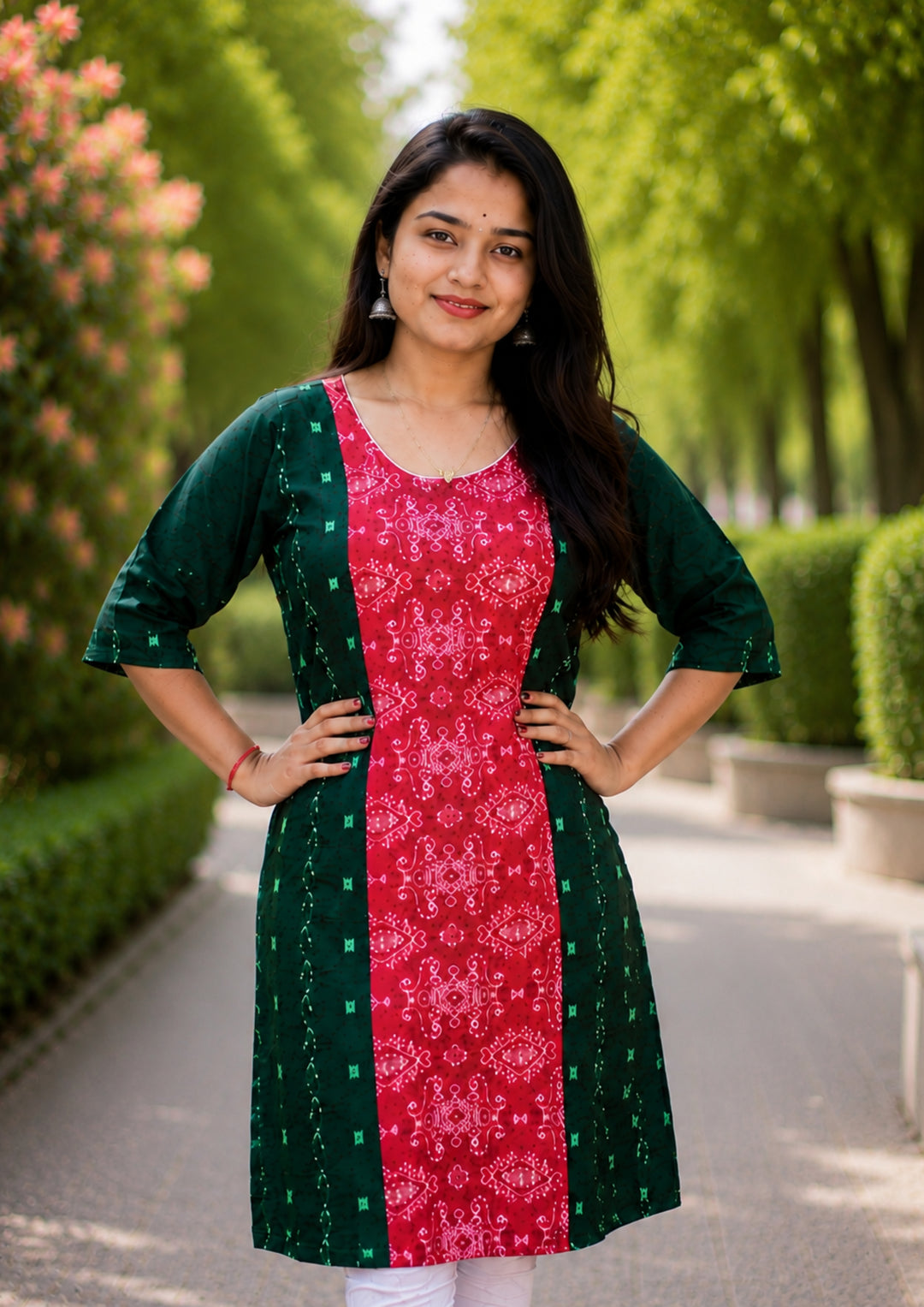 Sambalpuri Women's Kurti - Emerald Elegance Ikat Kurti