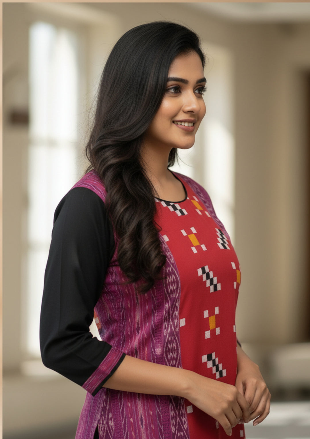 Sambalpuri Women's Kurti - Red Purple Kurti
