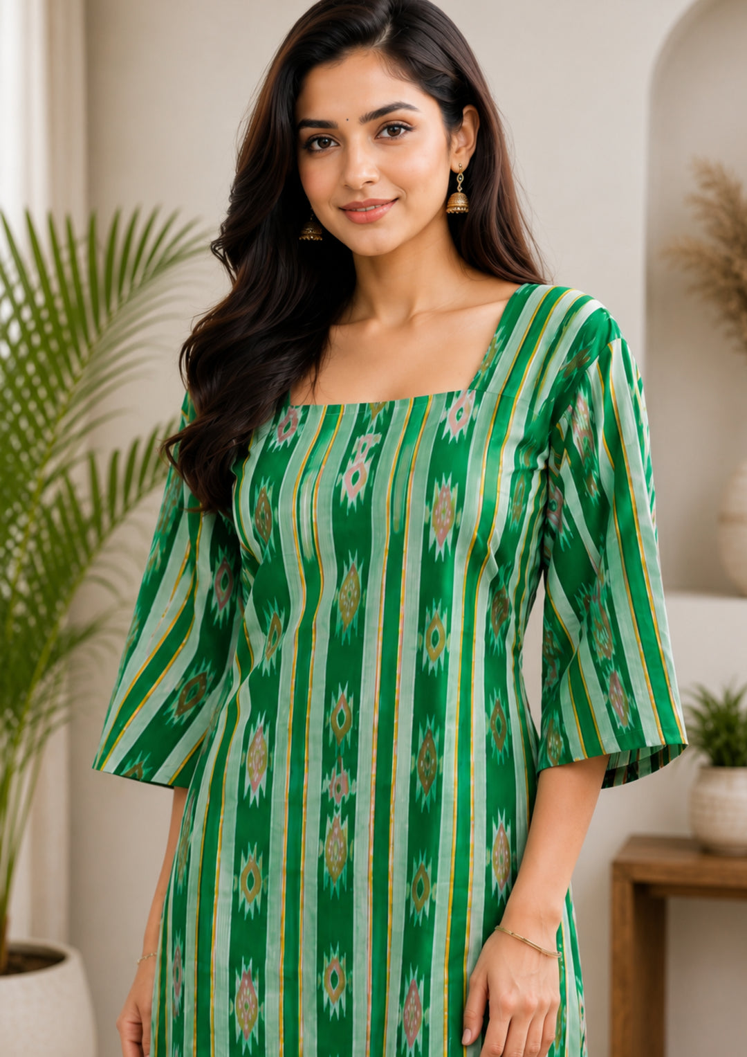 Sambalpuri Women's Kurti - Emerald Green Heritage Design Ikkat Kurti