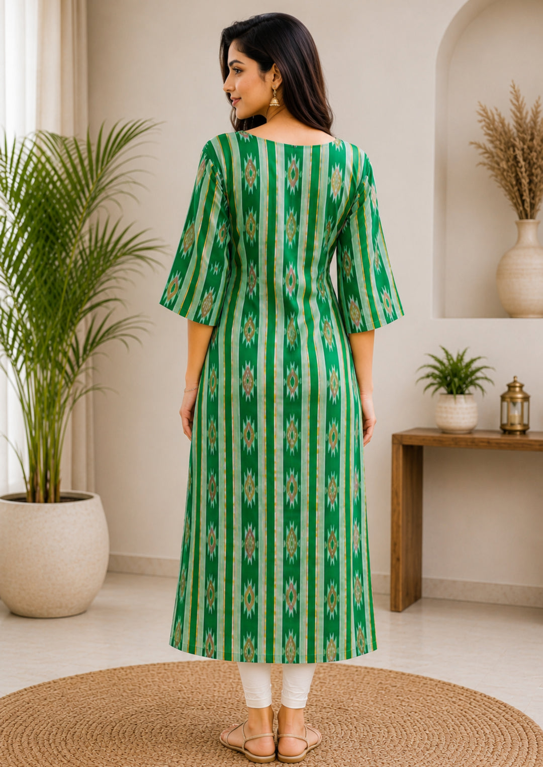 Sambalpuri Women's Kurti - Emerald Green Heritage Design Ikkat Kurti