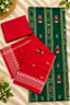 Women's Sambalpuri Red & Green Unstitched Suit Material with Dupatta