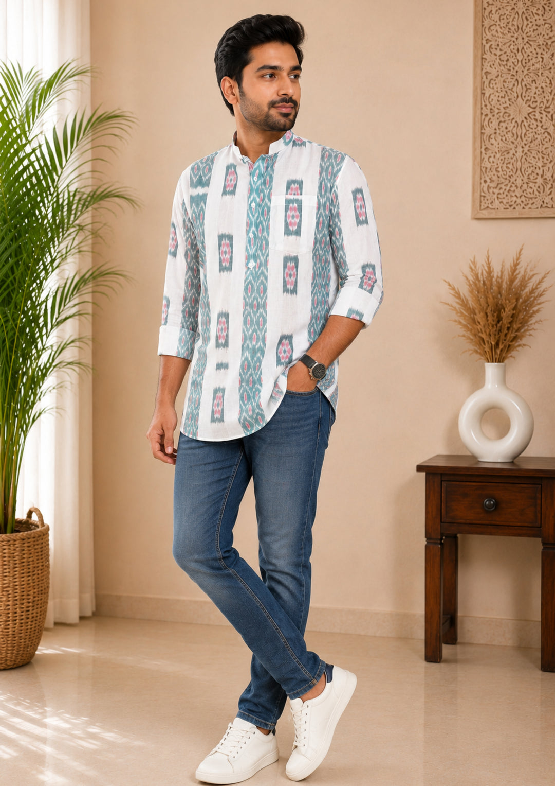Men's Short Kurta – Arnav Ikat Short Kurta