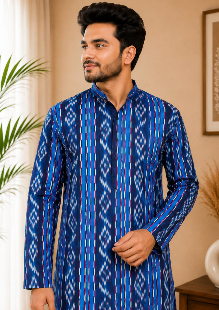 Sambalpuri Men's Long Kurta - Royal Sapphire Kurta