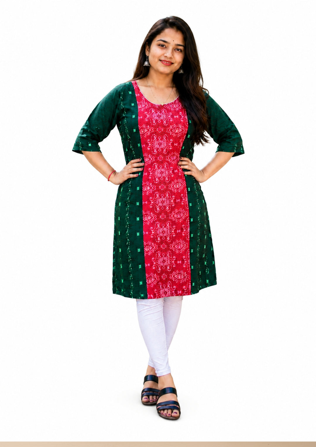 Sambalpuri Women's Kurti - Emerald Elegance Ikat Kurti