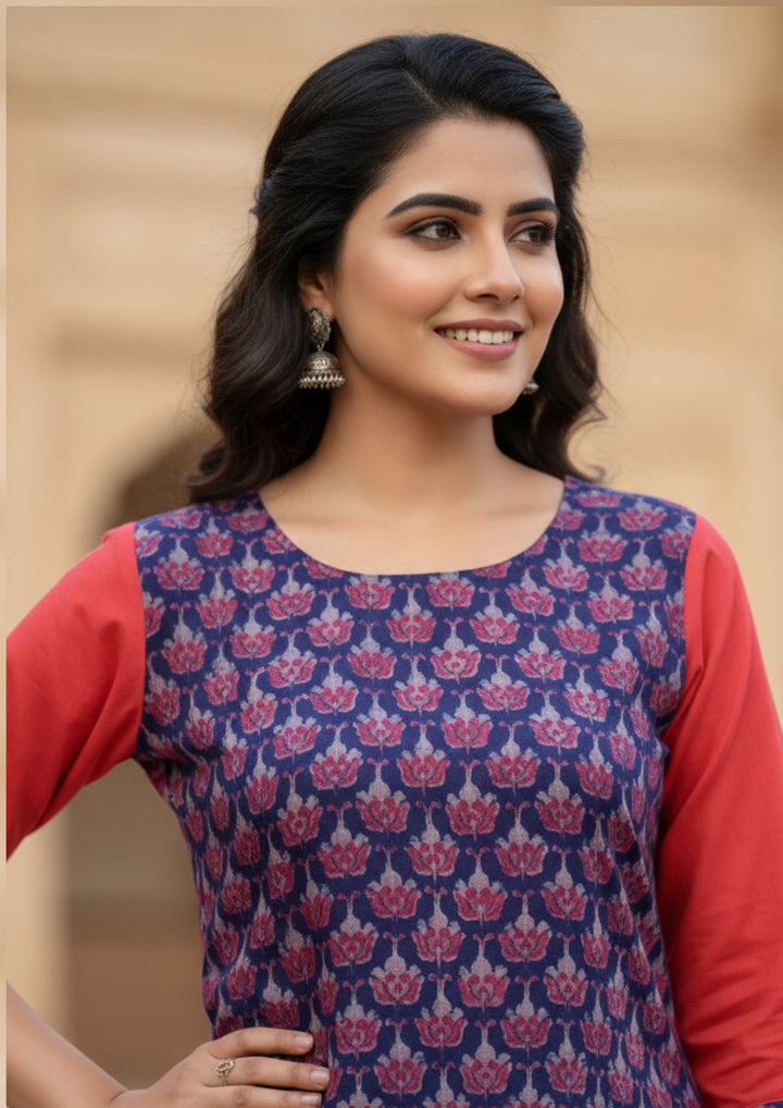 Sambalpuri Hand Woven Women's Straight Kurti -  Zig-Zag Design