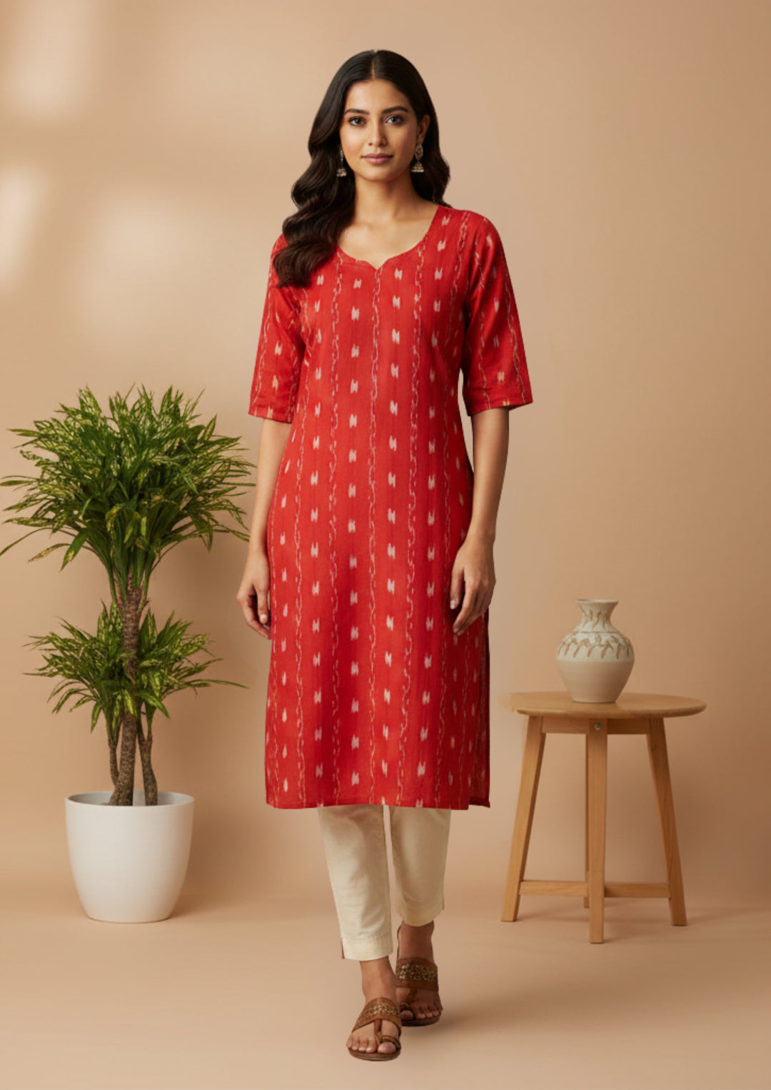 Sambalpuri Women's Kurti - Sindoori Ikat Heritage Dress