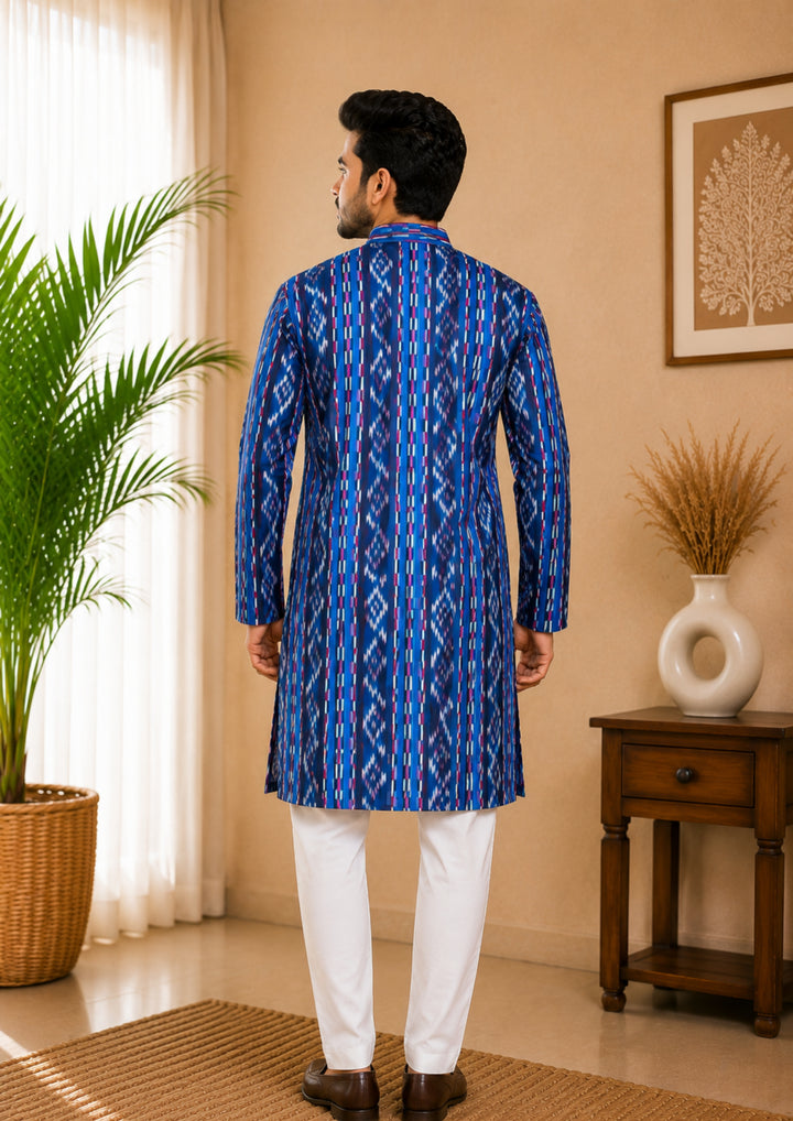 Sambalpuri Men's Long Kurta - Royal Sapphire Kurta