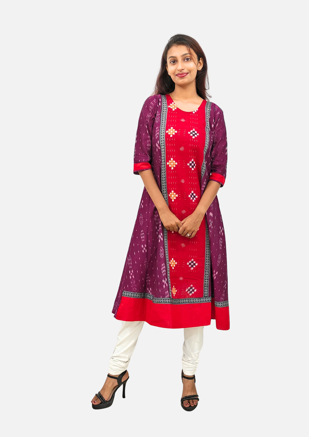 Sambalpuri Women's Gown – Maroon with Red and Multicolor Ikat Motif