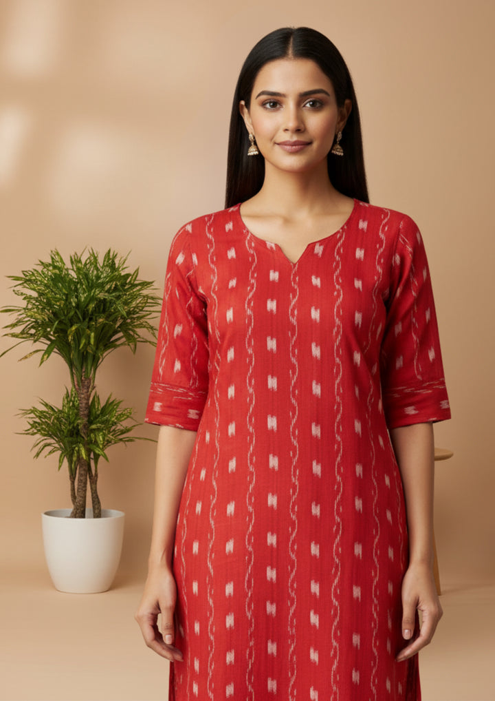 Sambalpuri Women's Kurti - Sindoori Ikat Heritage Dress