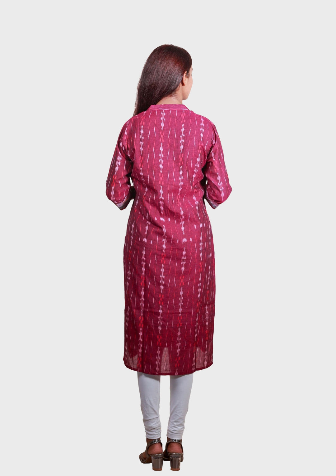 Sambalpuri Women's Kurti -  High Neck Lace-work Kurta in Magenta